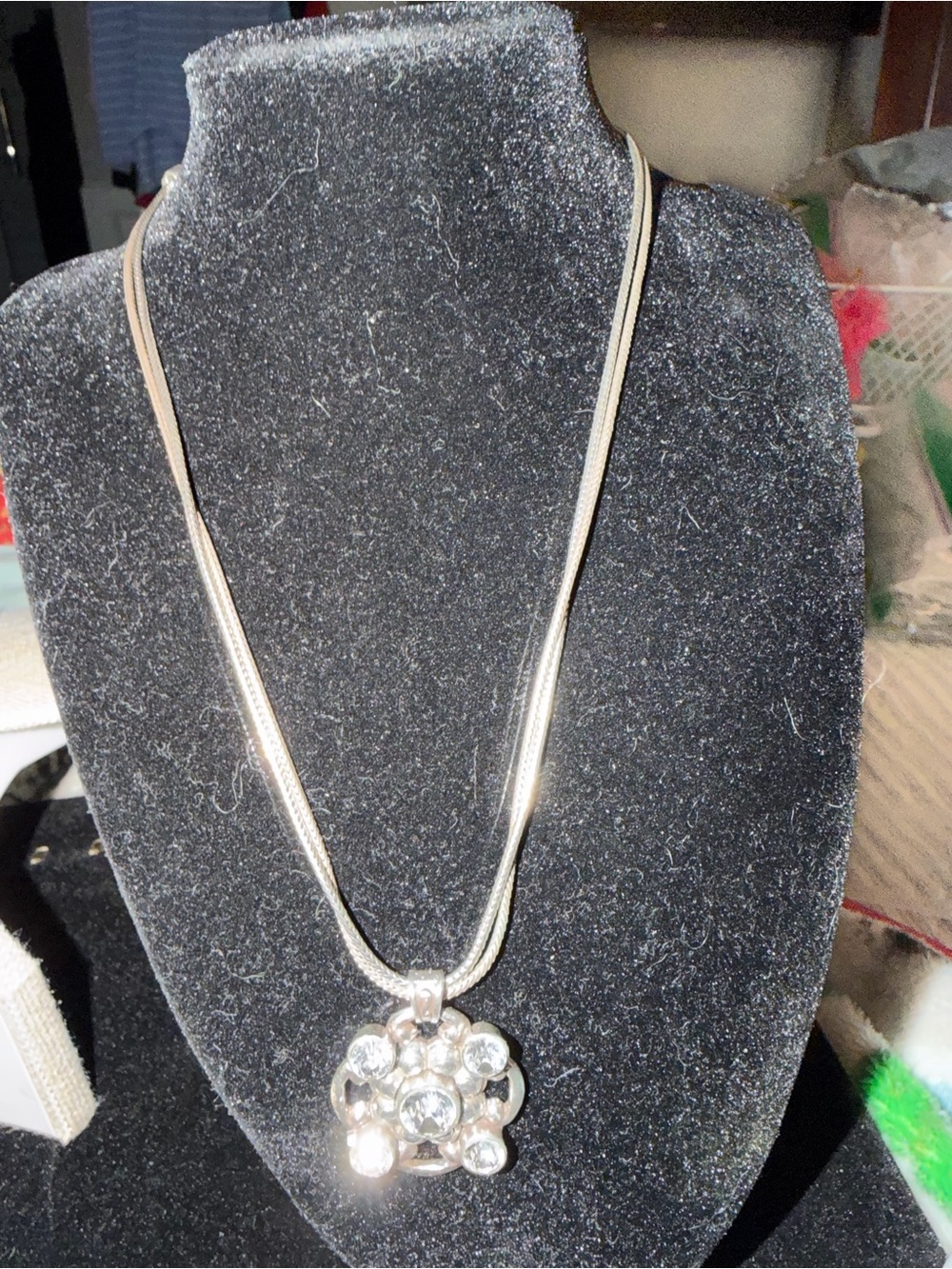 Brighton Silver Crystal Cluster Pendant Necklace Dual chain NWOT